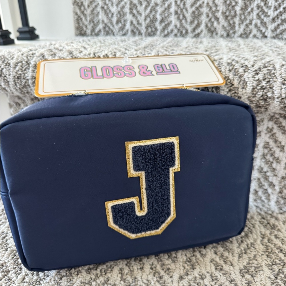 Gloss & Glo Navy Cosmetic Bag with Gold Letter J